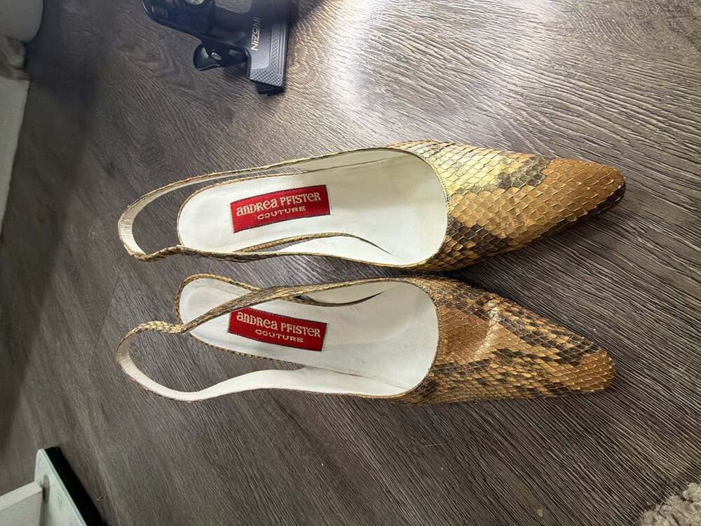Vintage Andrea Pfister Couture Snakeskin Slingback Heels Pumps Size 7